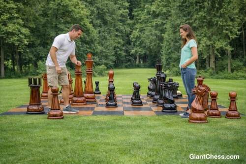 48&Prime; Sets giant teak chess photo